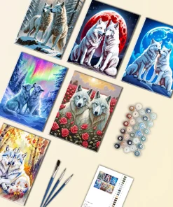 two white wolves mini paint numbers