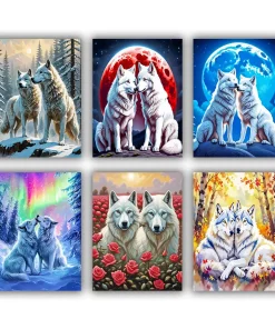 two white wolves mini paint numbers