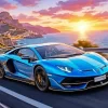 Blue Lamborghini Sunset Paint By Numbers