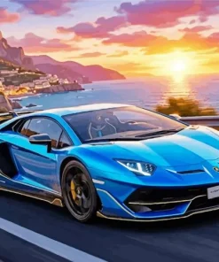 Blue Lamborghini Sunset Paint By Numbers