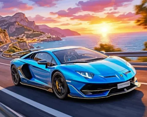 Blue Lamborghini Sunset Paint By Numbers