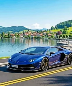 Blue Lamborghini Car Paint By Numbers