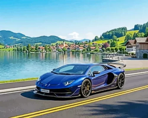 Blue Lamborghini Car Paint By Numbers