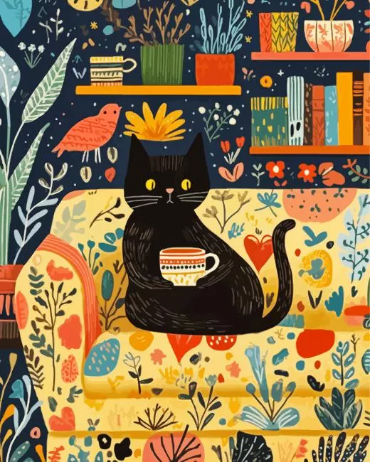 Coffee Cat paint by number Coffee Cat Paint By Numbers