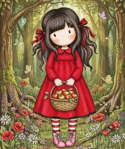 Gorjuss girl with apple basket paint by number