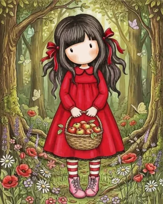 Gorjuss girl with apple basket paint by number