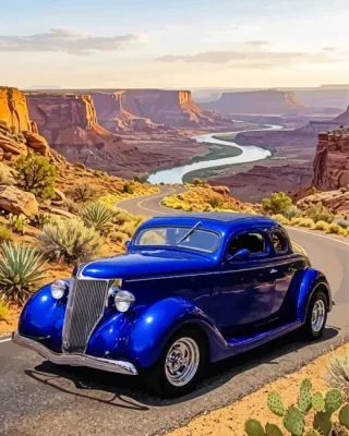 Blue Vintage Car Paint By Numbers