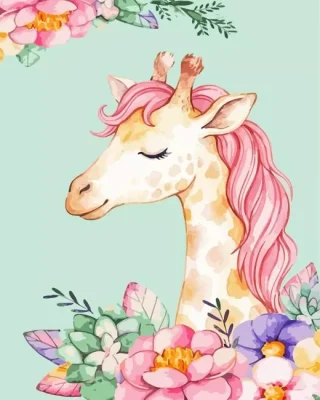 Floral Cute Giraffe Paint By Numbers