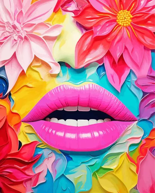 floral pop art lips paint by numbers Floral Pop Art Lips Paint By Numbers