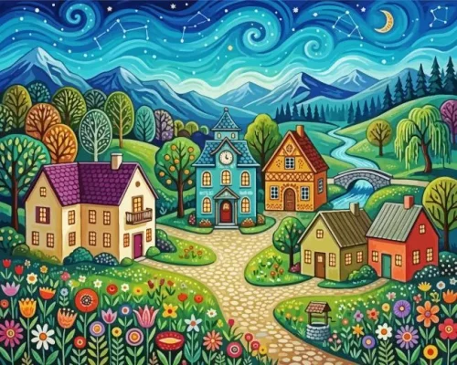 Garden And Houses Paint By Numbers