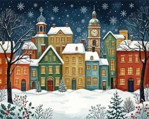 Snowy Night Paint By Numbers 