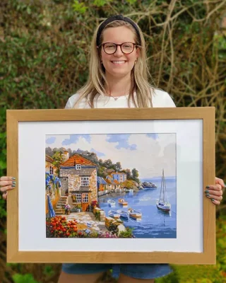 Real customer painting their custom paint by numbers canvas