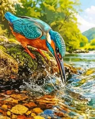 Bird Catching A Fish Paint By Numbers 