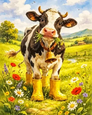 Cute Farm Cow Paint By Numbers 