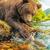 Brown Bear Catching A Fish Paint By Numbers