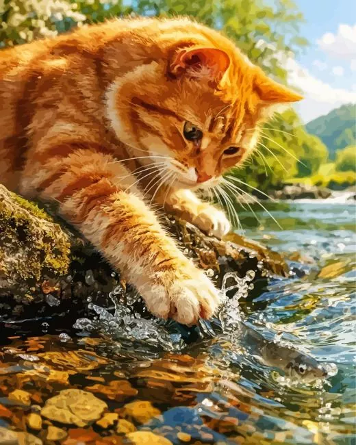 cat catching a fish paint by numbers Cat Catching A Fish Paint By Numbers