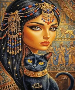 Egyptian Woman And Cat Paint By Numbers