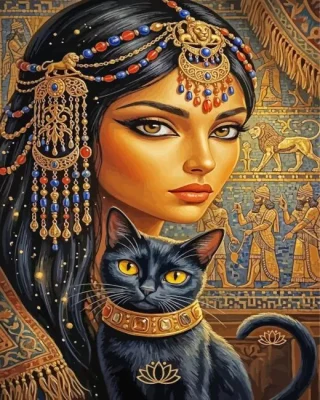 Egyptian Woman And Cat Paint By Numbers 