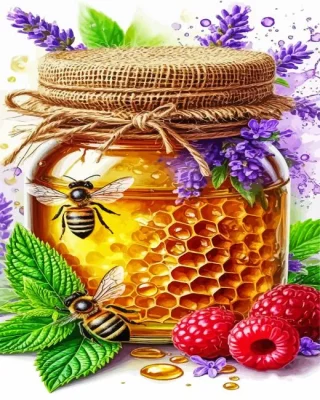 Honey Jar And Bees Paint By Numbers 