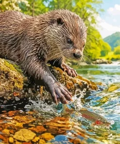 Otter Trying To Catch A Fish Paint By Numbers