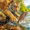 Tiger Catching A Fish Paint By Numbers