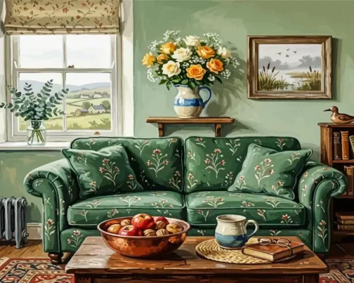 Vintage Green Couch Paint By Numbers