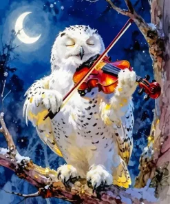 White Owl Playing Violin Paint By Numbers
