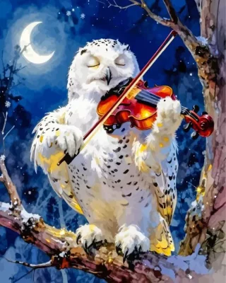 White Owl Playing Violin Paint By Numbers