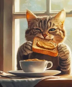 Cat Eating Breakfast Paint By Numbers