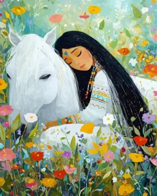 Lady And White Horse Paint By Numbers