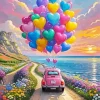 Pink Car And Heart Balloons Paint By Numbers