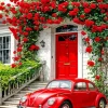 Red Car And Flowers Paint By Numbers