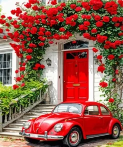 Red Car And Flowers Paint By Numbers