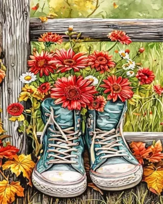 Shoes And Flowers Paint By Numbers