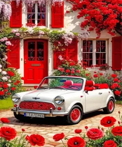 White Car And Flowers Paint By Numbers