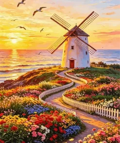 Windmill Sunset Paint By Numbers