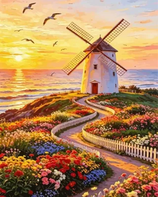 Windmill Sunset Paint By Numbers