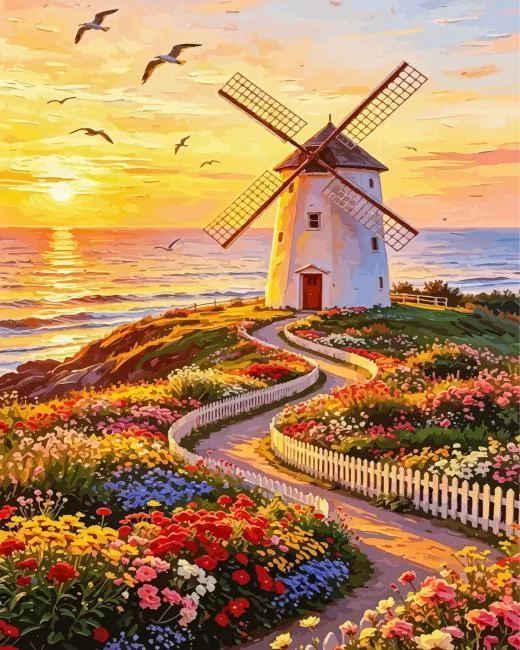 windmill paint by numbers Windmill Sunset Paint By Numbers