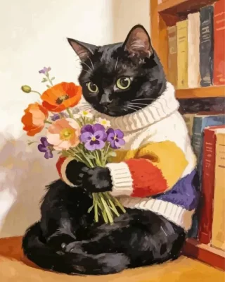 Cat And Flowers Paint By Numbers