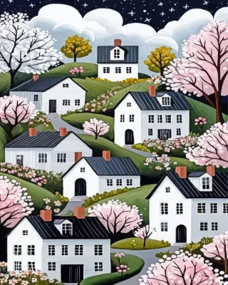Floral Whimsical Houses Paint By Numbers 