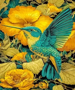 Hummingbird And Yellow Flowers Paint By Numbers