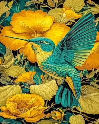 Hummingbird And Yellow Flowers Paint By Numbers