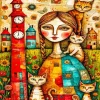 Whimsical Lady And Cats Paint By Numbers
