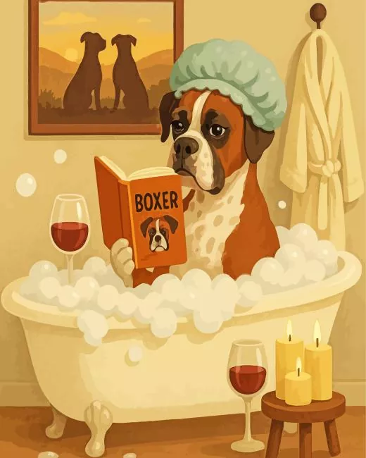 Boxer taking a bath paint by number
