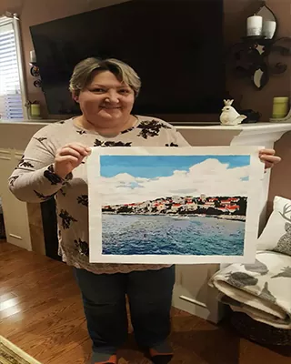 Custom paint by numbers coastal village artwork