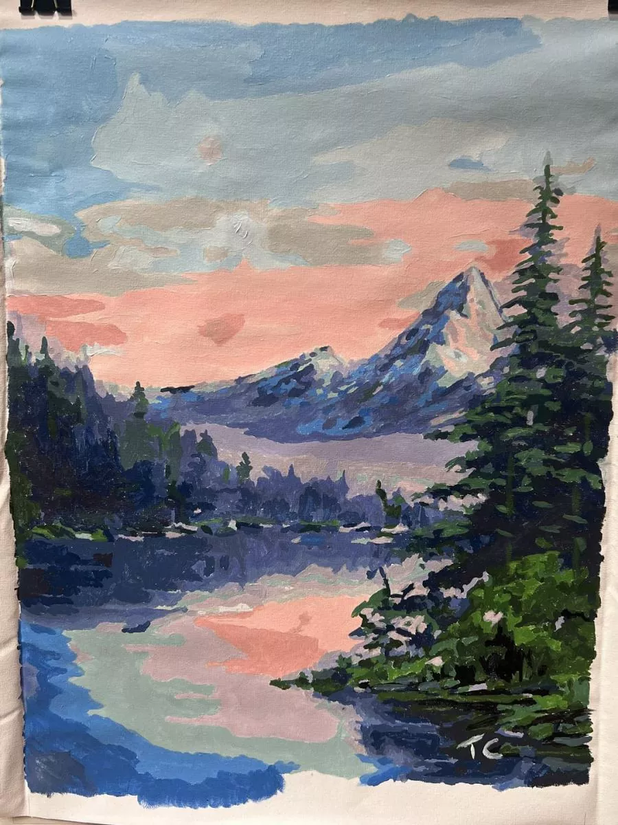 Custom paint by numbers mountain lake at sunset