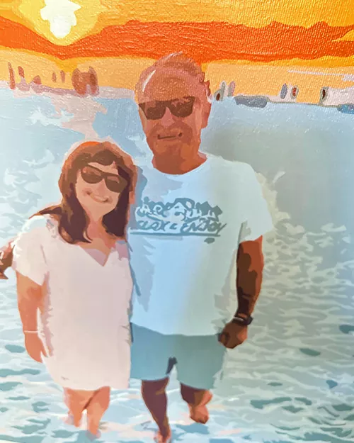 Custom paint by numbers of a couple at the beach during sunset