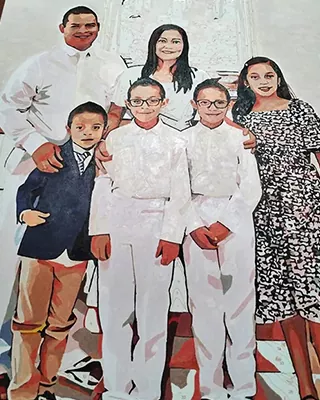 Family custom paint by numbers portrait with six people