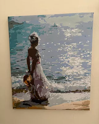 Favorite beach photo beautifully reimagined as a custom paint by numbers painting