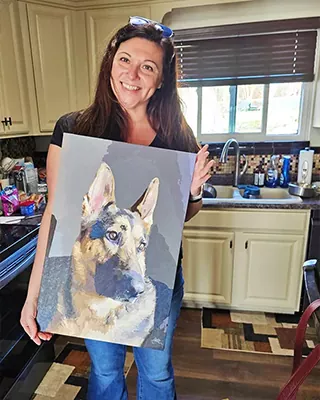 Hand painted German Shepherd portrait recreated as a custom paint by numbers canvas
